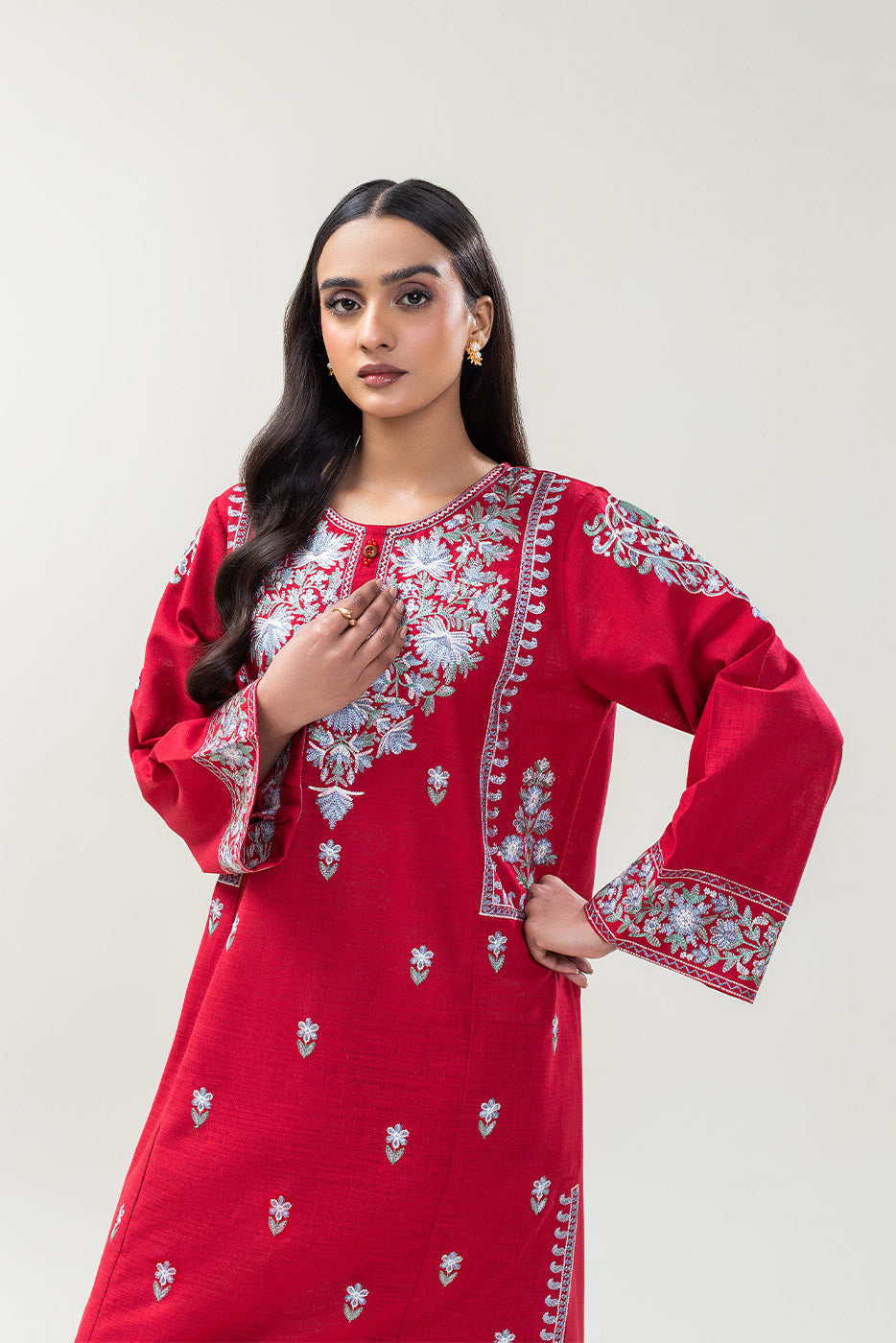 2 PIECE EMBROIDERED TWO WAY SLUB SUIT (PRET)