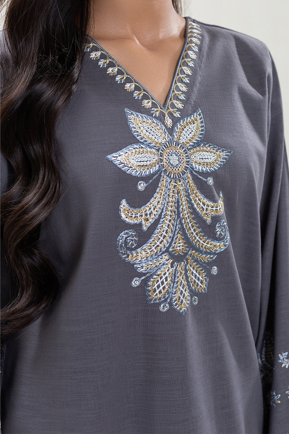 2 PIECE EMBROIDERED SLUB KHADDAR SUIT (PRET)