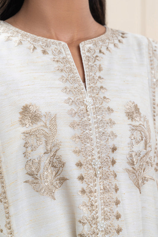 3 PIECE EMBROIDERED ZARI PAPER COTTON SUIT (PRET)