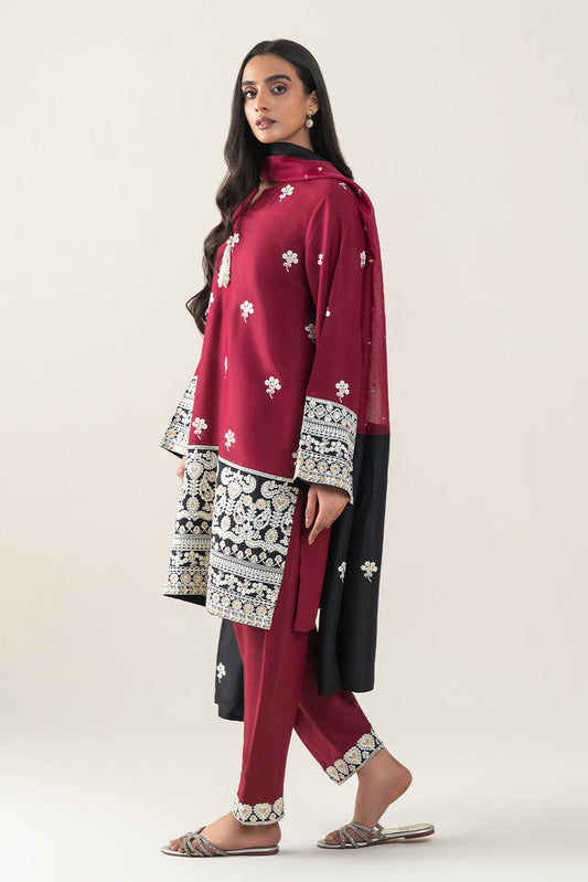 3 PIECE EMBROIDERED RAW SILK SUIT (LUXURY-PRET)