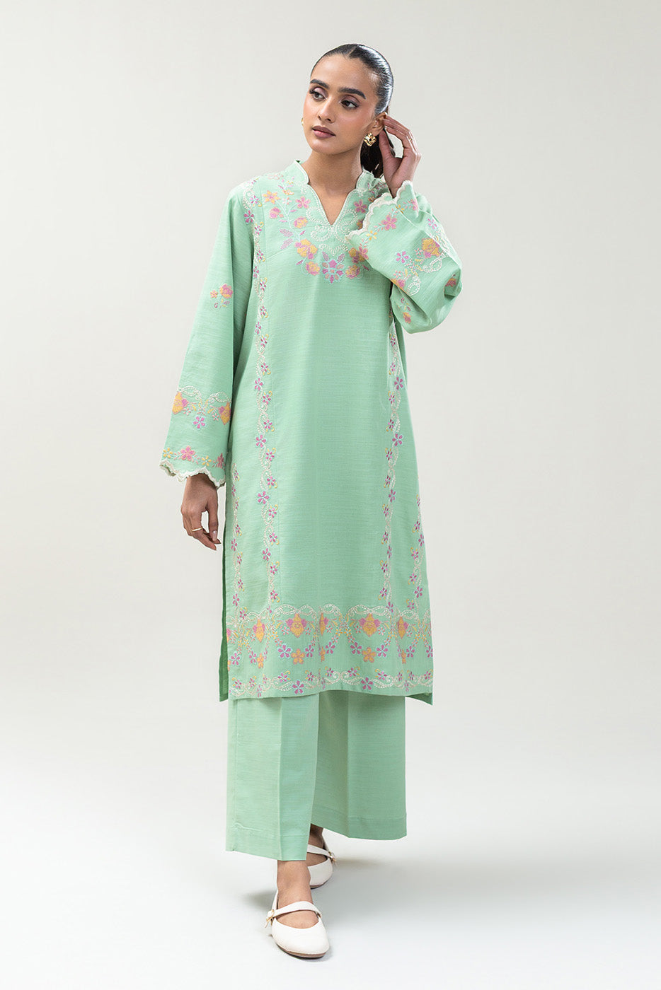 2 PIECE EMBROIDERED SLUB KHADDAR SUIT (PRET)