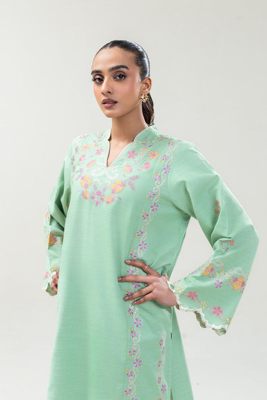2 PIECE EMBROIDERED SLUB KHADDAR SUIT (PRET)