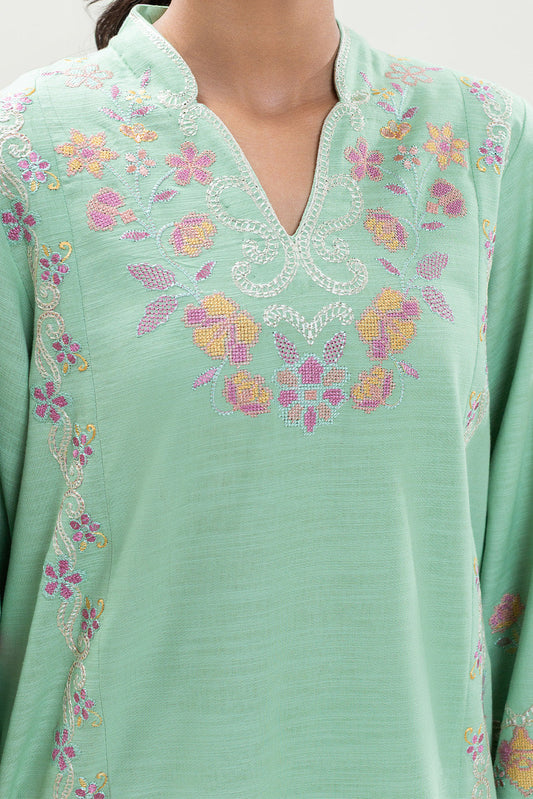 2 PIECE EMBROIDERED SLUB KHADDAR SUIT (PRET)