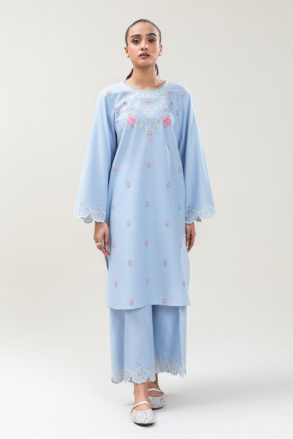 2 PIECE EMBROIDERED SLUB KHADDAR SUIT (PRET)