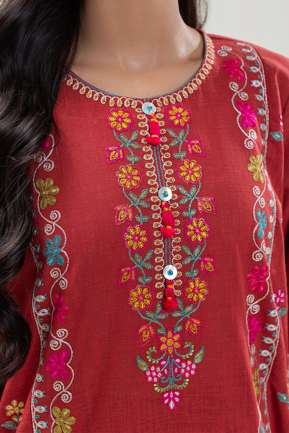 2 PIECE EMBROIDERED TWO WAY SLUB SUIT (PRET)