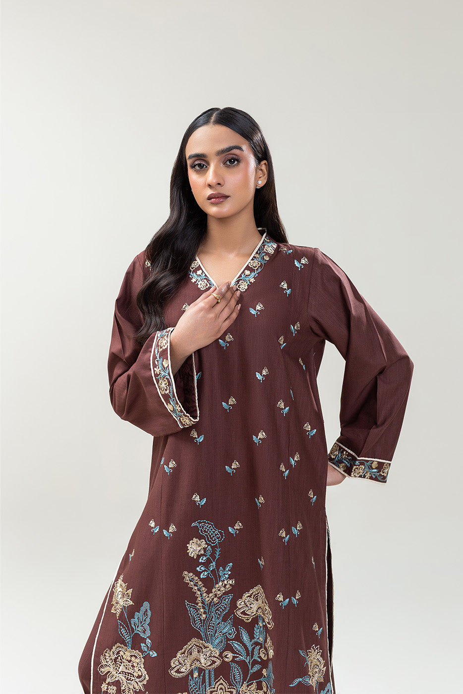 2 PIECE EMBROIDERED SLUB KHADDAR SUIT (PRET)